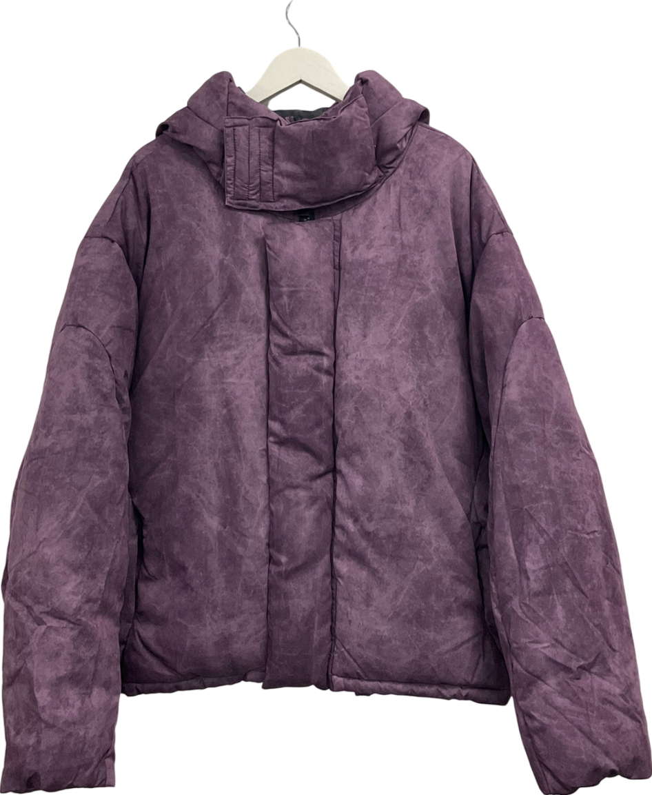 boohooMan Purple Oversized Extreme Padded Washed Hooded Puffer Coat UK XL