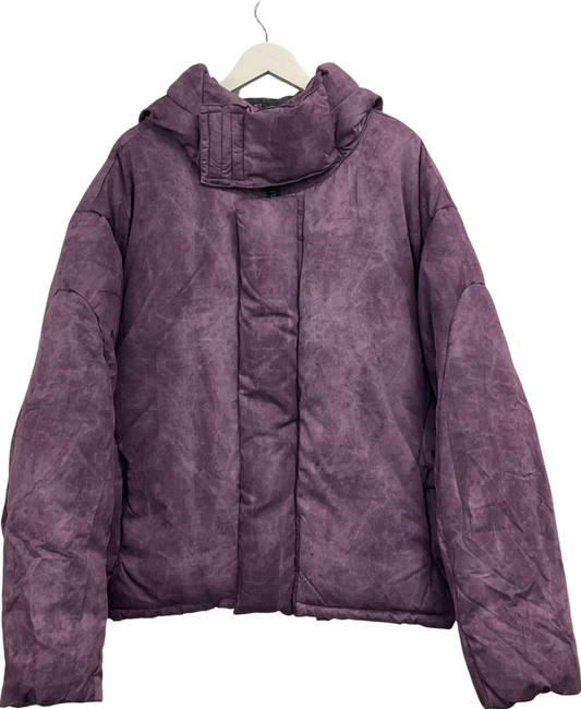 boohooMan Purple Oversized Extreme Padded Washed Hooded Puffer Coat UK XL