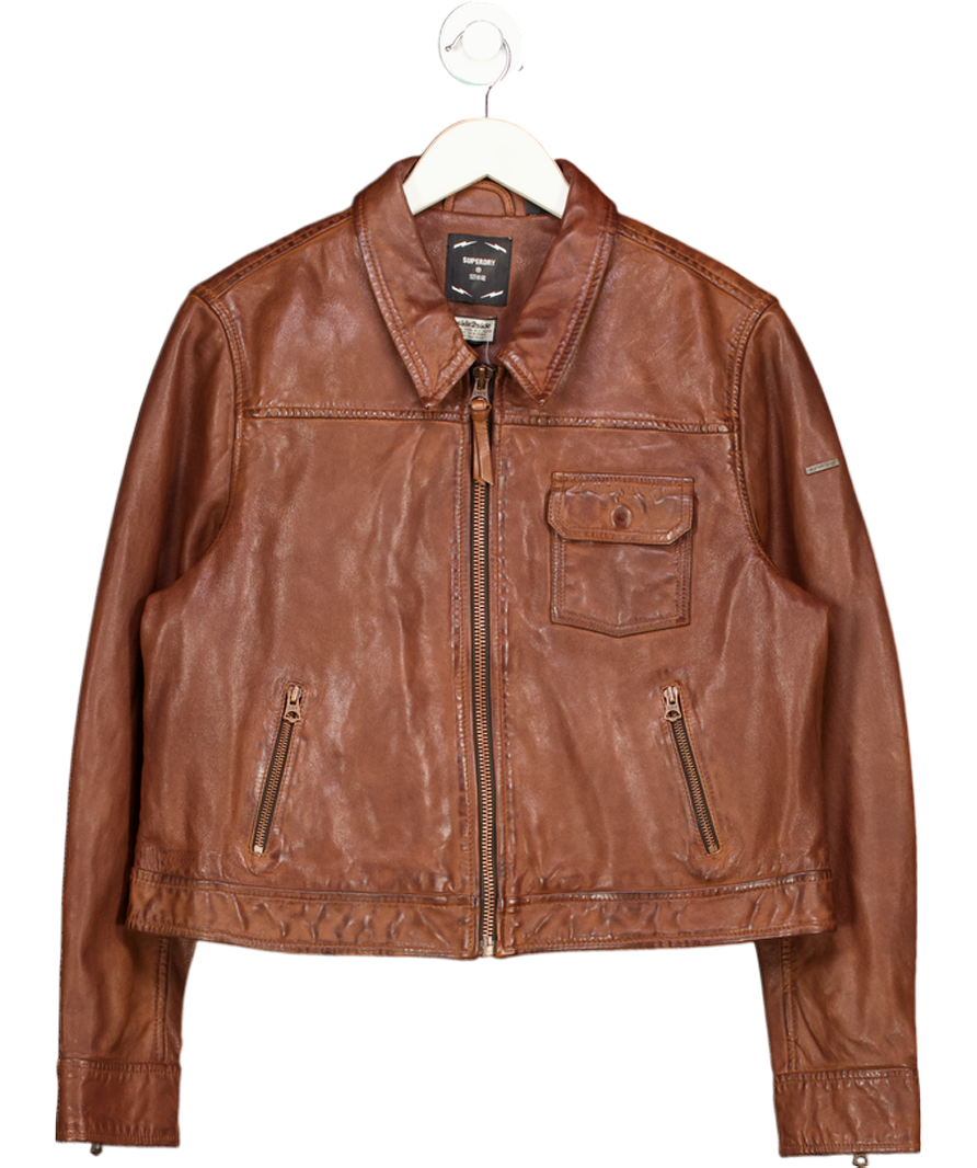 Superdry Brown Desert Leather Biker Jacket UK 16