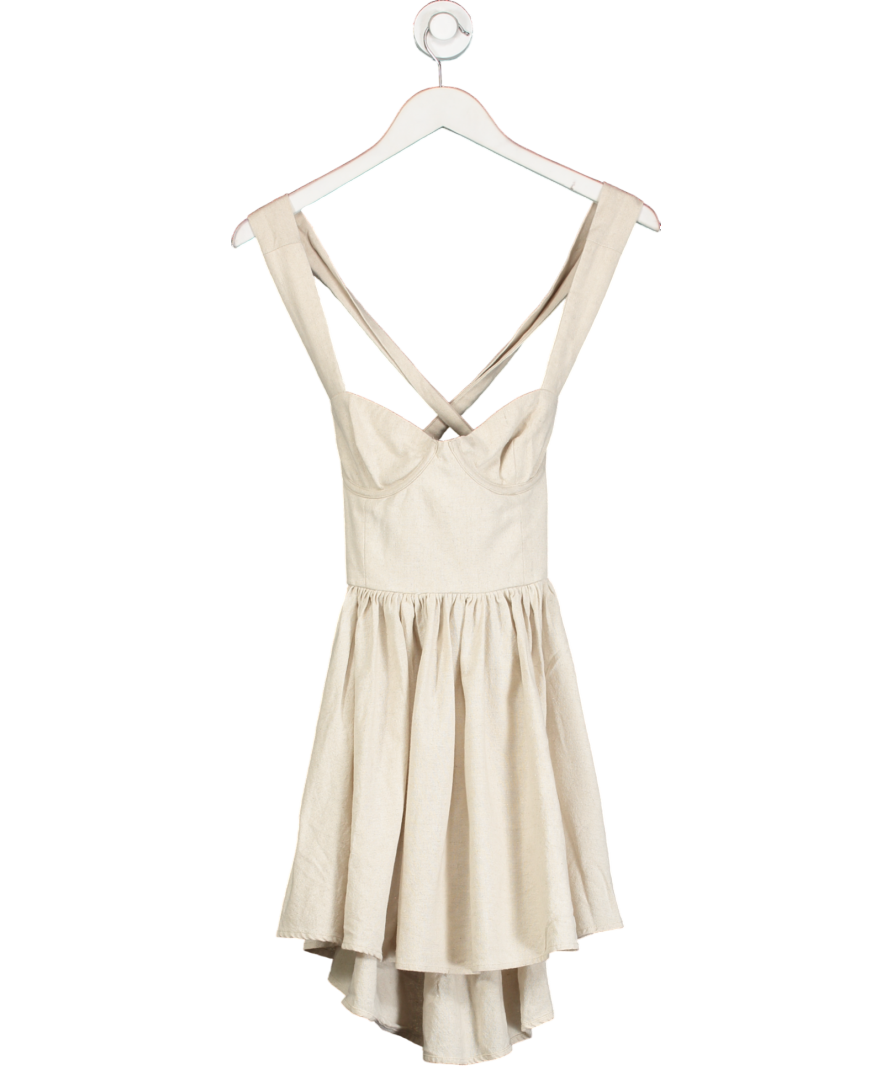 Meshki Beige Loz Tie Back Linen Mini Dress UK XS