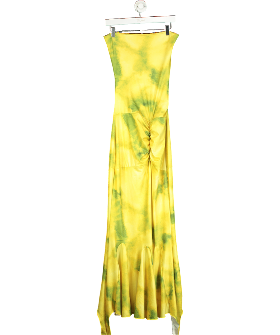 Yellow Halter Cowl Neck Printed Maxi Dress UK M