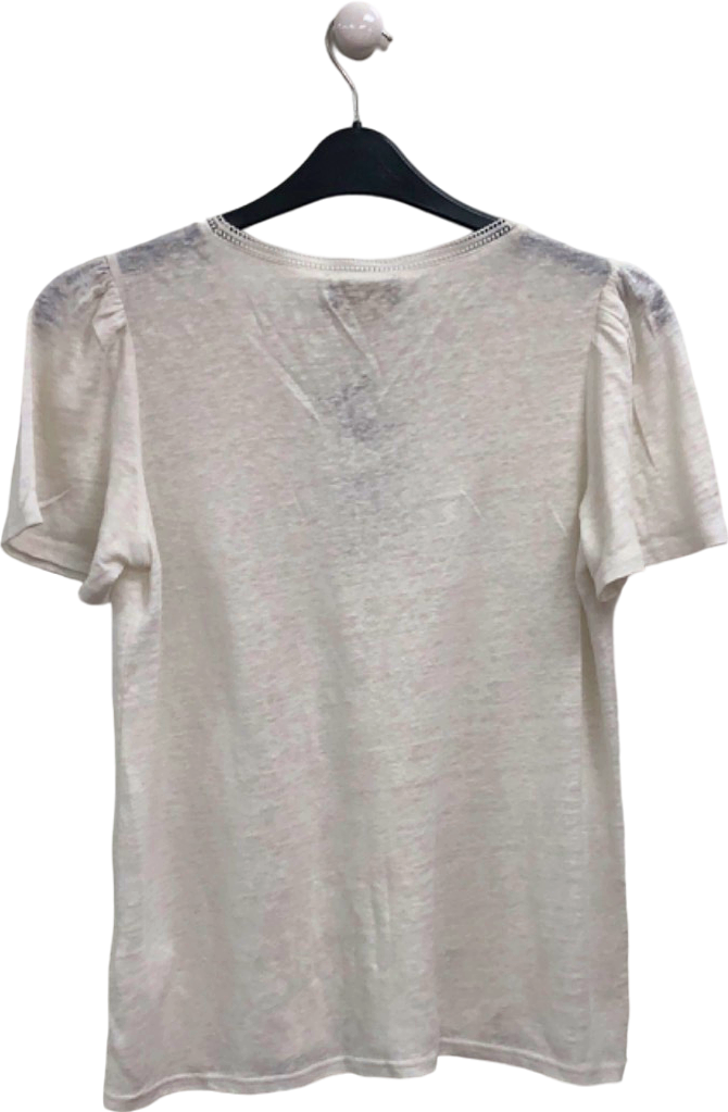 WYSE White V-Neck Lily Linen Tee Lace Trim - White UK 8