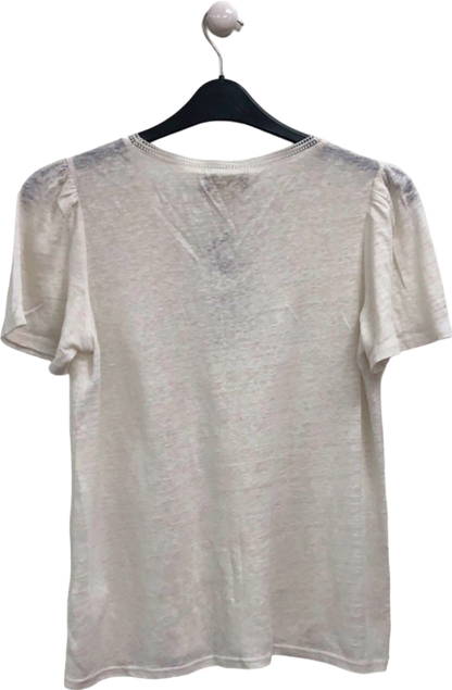 WYSE White V-Neck Lily Linen Tee Lace Trim - White UK 8