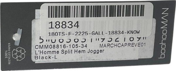 boohooMan Black L’homme Split Hem Jogger UK L