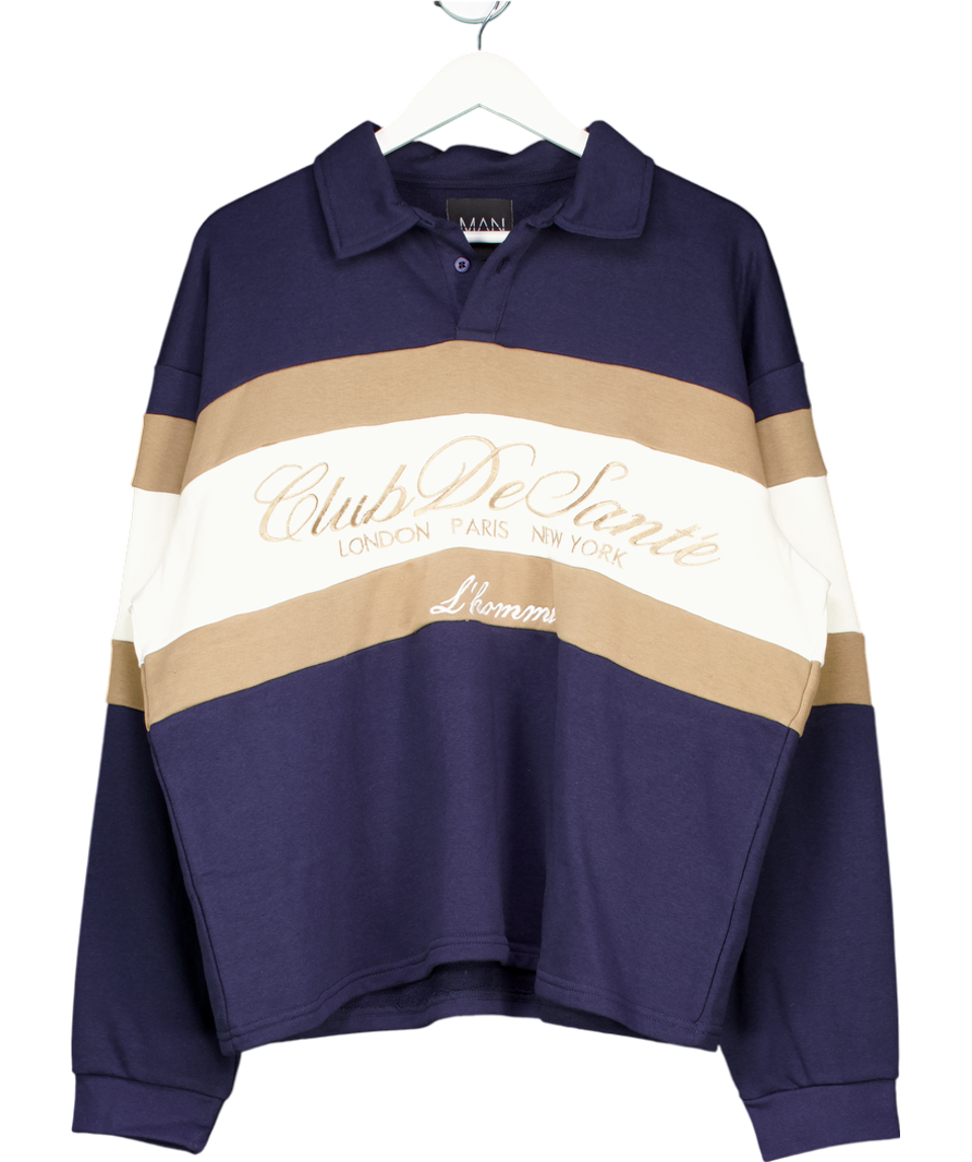 boohooMan Blue Oversized Club De Dante Rugby Polo Shirt UK M