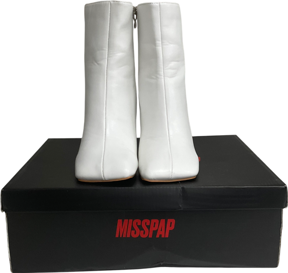 Misspap White Leather Look Square Toe Ankle Boots UK 6 EU 39 👠