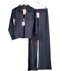 Cult Gaia 2-piece Navy Blue  Yoona Chain-embellished Satin Tops Trousers Set UK S