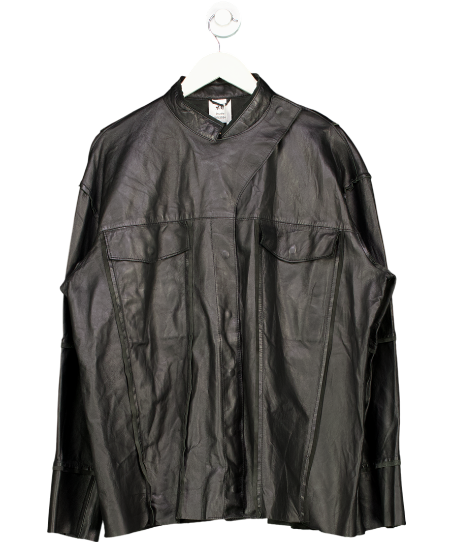 H&M Black Sleek Leather Bomber Jacket UK L