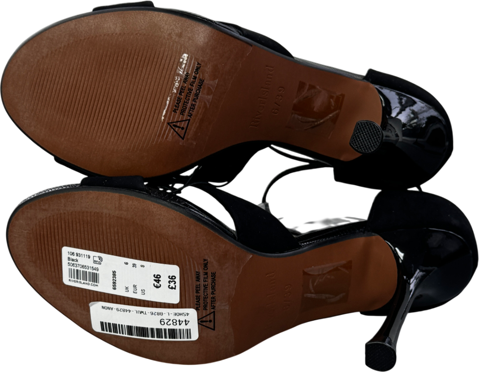 River Island Black Cross Over Strap Heeled Sandals UK 6 EU 39 👠