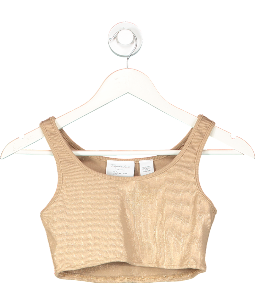 Turquoise Lane Brown Ribbed  Scoop Neck Crop Top UK XS/S