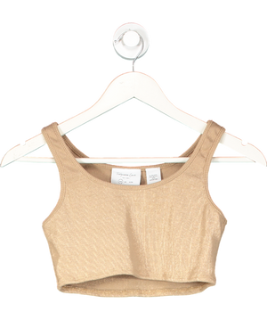 Turquoise Lane Brown Ribbed  Scoop Neck Crop Top UK XS/S