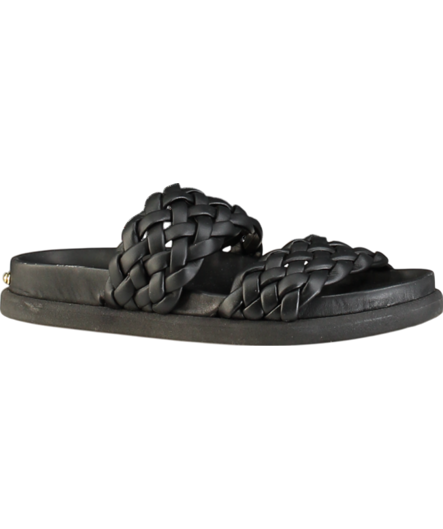 Russell & Bromley Black  Woven Leather Footbed Slide Sandals UK 4 EU 37 👠