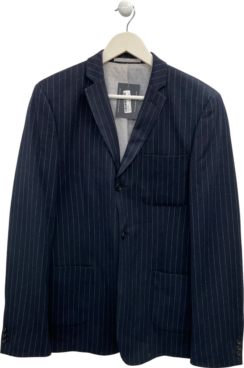 ASOS Blue Pinstripe Single Breasted Blazer - Long Length UK 40" CHEST