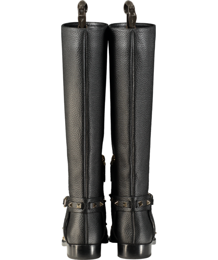 Valentino Garavani Rockstud Pebbled-leather Knee Boots In Black UK 2 EU 35 👠