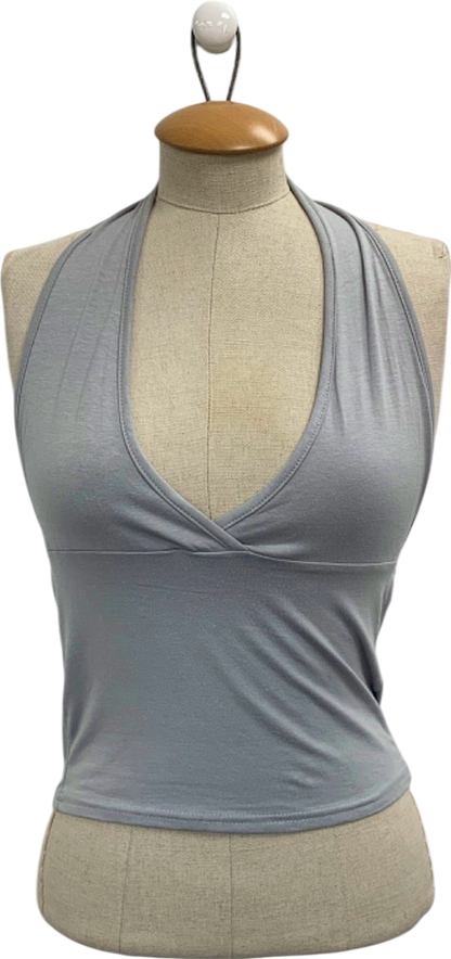 PrettyLittleThing Grey Modal Cotton Wrap Bust Halter Top UK 8