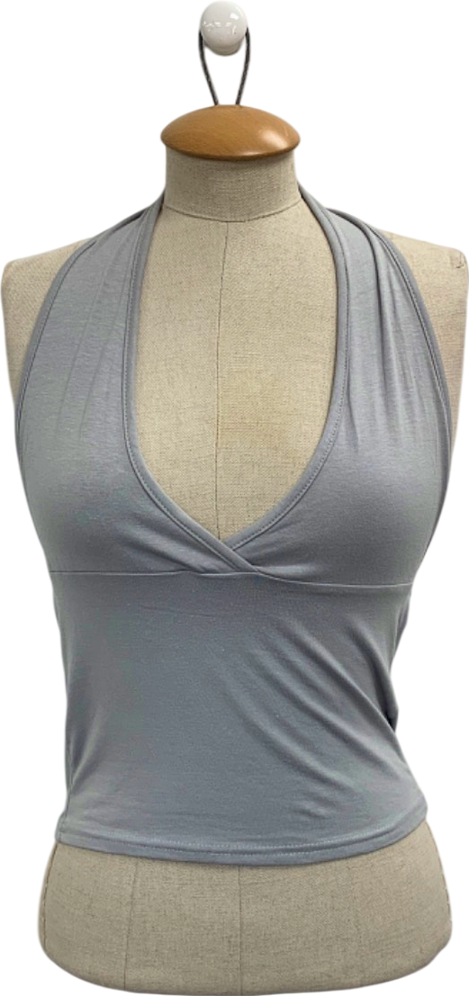 PrettyLittleThing Grey Modal Cotton Wrap Bust Halter Top UK 8