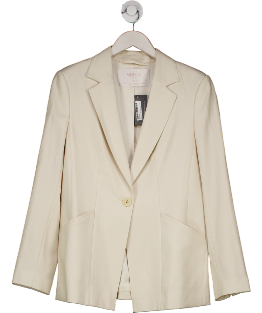 GOELIA Cream Worsted Wool One Button Women Blazer UK M