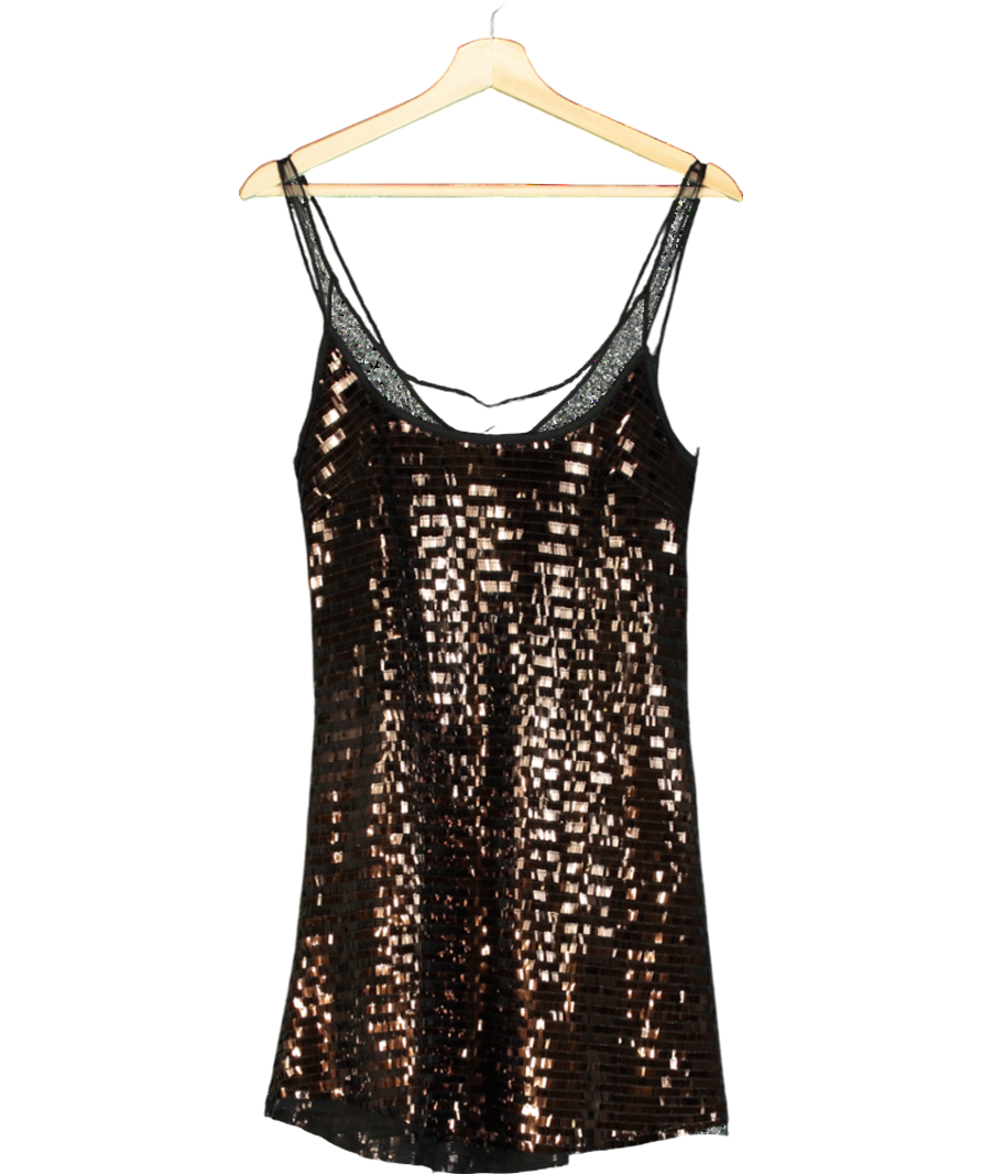 Free People Black Disco Fever Mini Slip Dress UK S