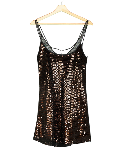 Free People Black Disco Fever Mini Slip Dress UK S