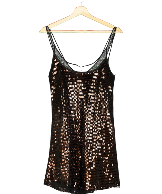 Free People Black Disco Fever Mini Slip Dress UK S