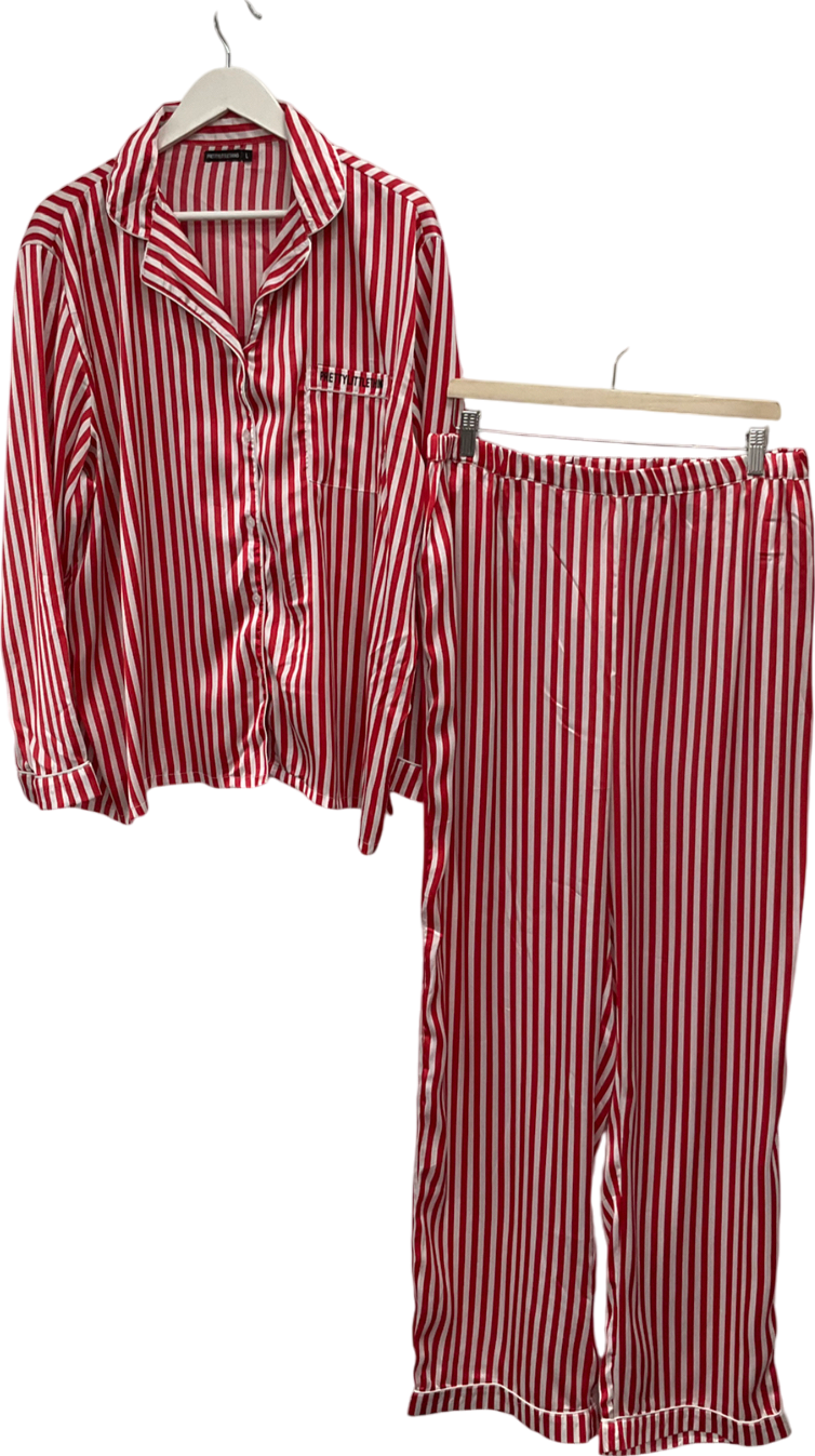PrettyLittleThing Red Candy Stripe Satin Long Pj Set UK L