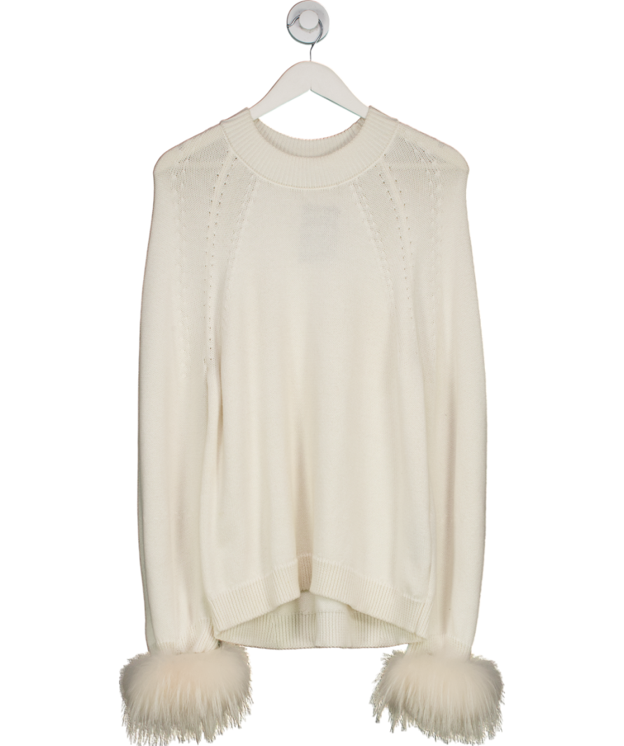 Les Eclaires Cream Cashmere Cotton Blend Fur Cuff Sweater UK M