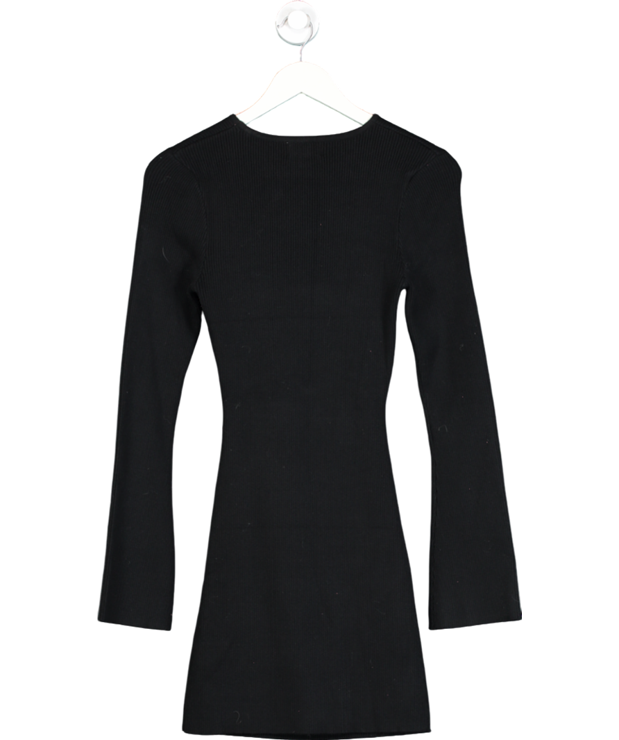 PRETTY LAVISH Long Sleeve Cut-out Knitted Mini Dress In Black UK M