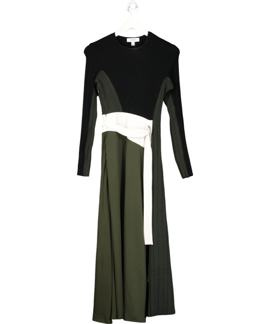 REISS Green Emilina Rib-knit Panelled Belted Midi Dress UK 6