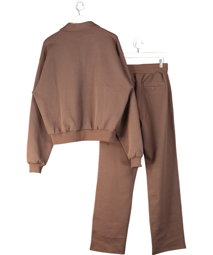 maebe Brown Daily Errands Washed Mocha 2-piece Collared Sweatshirt & Straight Leg Tracksuit UK L