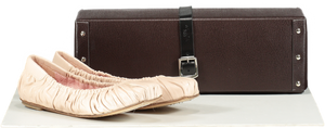 Pretty Ballerinas Pink Kristen Square Toe Hand Rouched Nude Leather Sacchetto Ballet Flat UK 5.5 EU 38.5