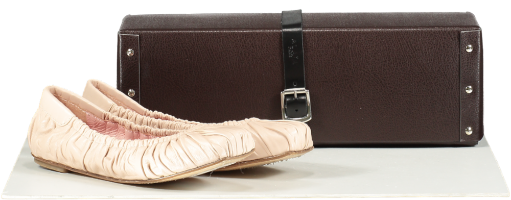 Pretty Ballerinas Pink Kristen Square Toe Hand Rouched Nude Leather Sacchetto Ballet Flat UK 5.5 EU 38.5 👠