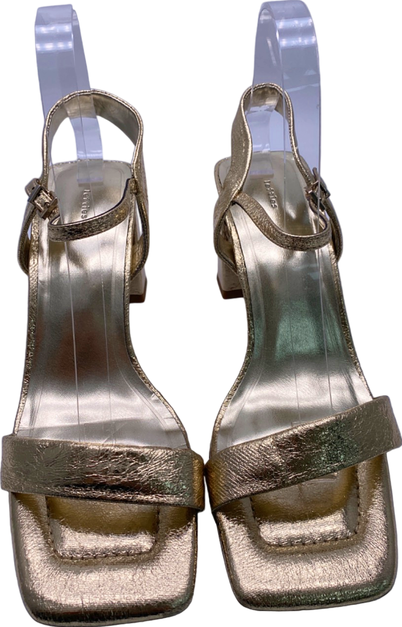 Lefties Gold Metallic Strappy Block Heels UK Size 5