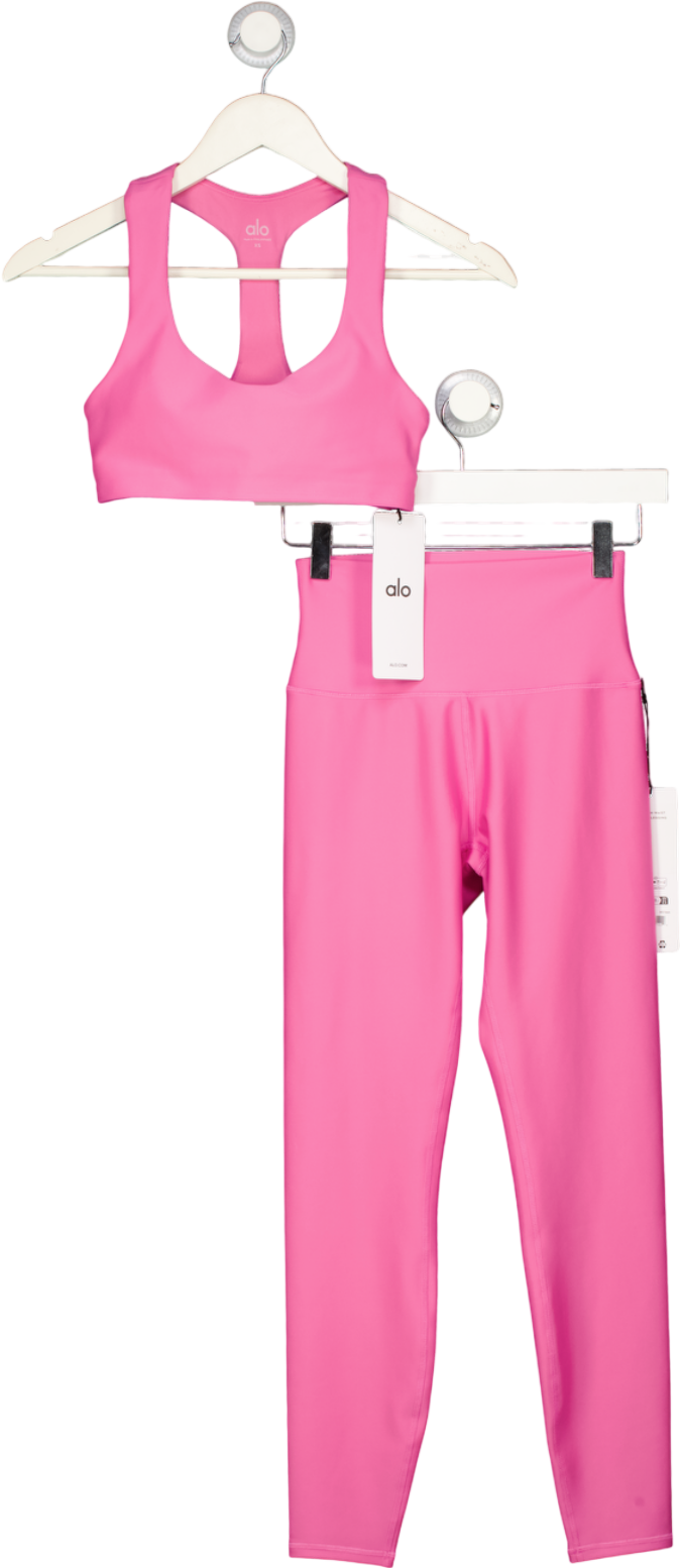 ALO 2-piece Paradise Pink Racer Back Bra And High Waist 7/8 Leggings Set UK XS