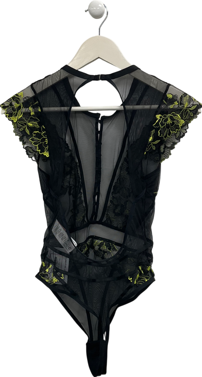 hunkemoller Black Embroidered Floral Bodysuit UK 8