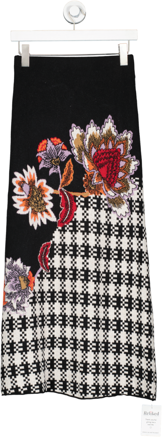 Hayley Menzies Black Abstract  High Waisted Midi Skirt UK XS