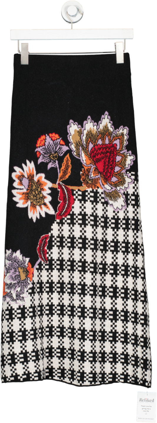 Hayley Menzies Black Abstract  High Waisted Midi Skirt UK XS