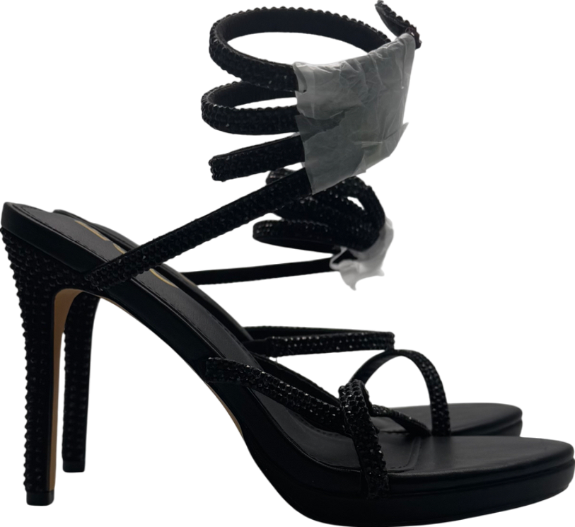 Ego Marini Black Diamante Detail Wrap Around Strap Platform Stiletto Heel In Black Faux Suede UK 6