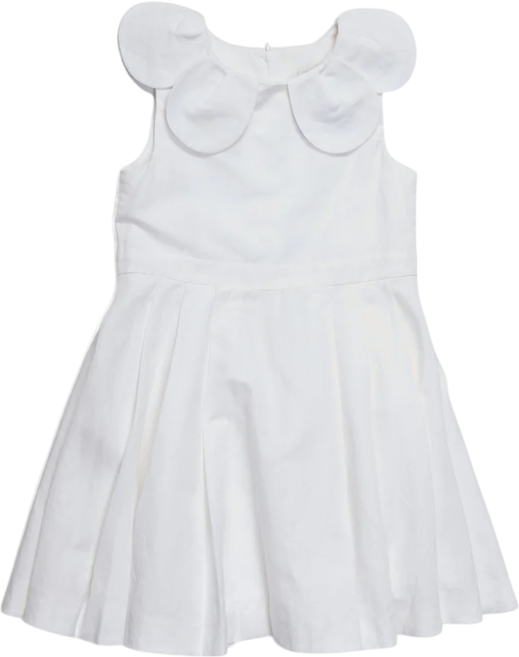 JACADI PARIS Cotton / Linen Blend White Sleevless Petal Collar Dress 4 Years