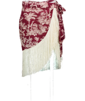 Miss June Burgundy Red Bohemian Amor Fringed Wrap Mini Skirt One Size