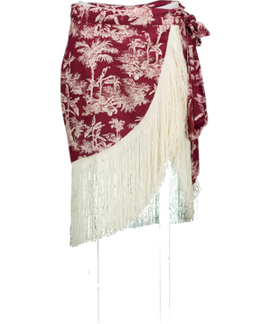 Miss June Burgundy Red Bohemian Amor Fringed Wrap Mini Skirt One Size