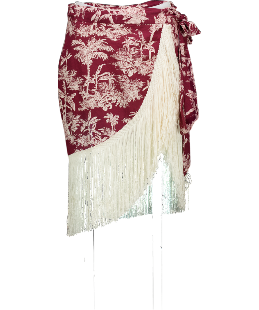 Miss June Burgundy Red Bohemian Amor Fringed Wrap Mini Skirt One Size