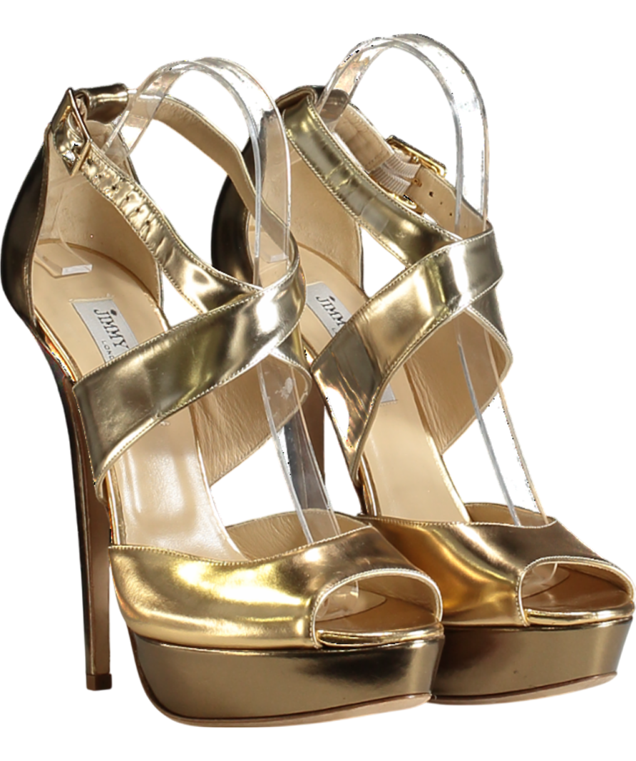 Jimmy Choo Metallic Gold Platform Sandal Heels UK 7.5 EU 40.5 👠