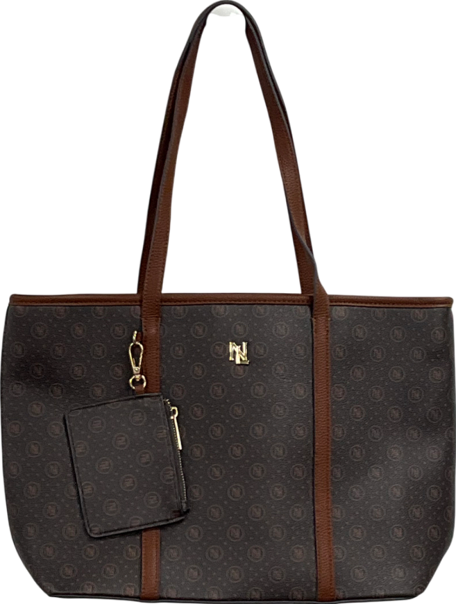 New Look Brown Monogram Faux Leather Tote Bag One Size
