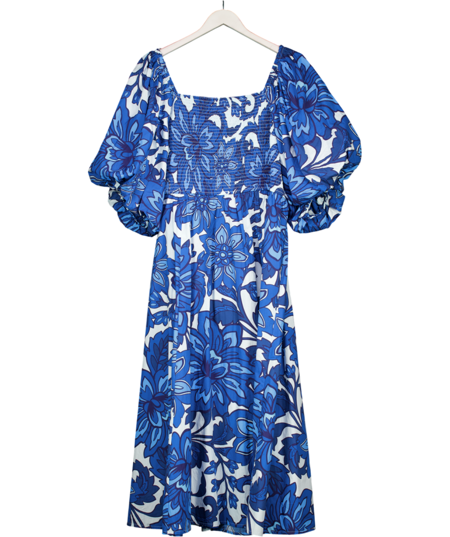 Joanie x Zeena Blue Emma Floral Print Puff Sleeve Midaxi Dress UK 22