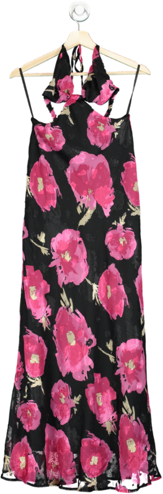 Boohoo Black/Pink Floral Maxi Dress UK 10