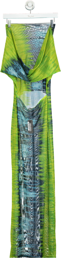 Boohoo Green Cowl Neck Tie Dye Mesh Maxi Dress UK 12