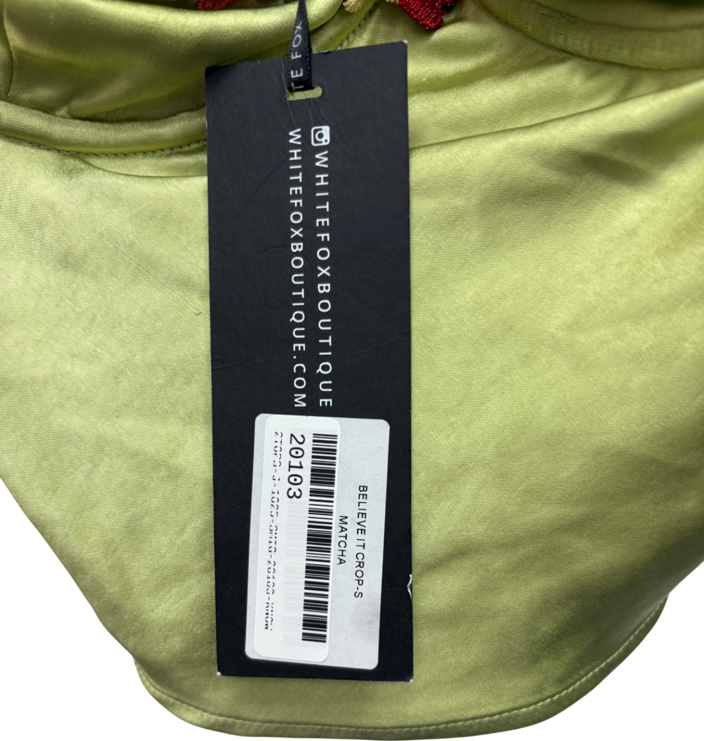 White Fox Green floral embroidered Believe It corset Top UK S