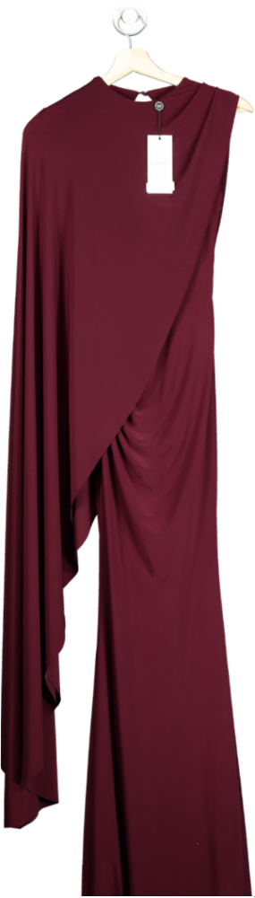 Club L London Burgundy One-Sleeve Cape Maxi Dress UK 4