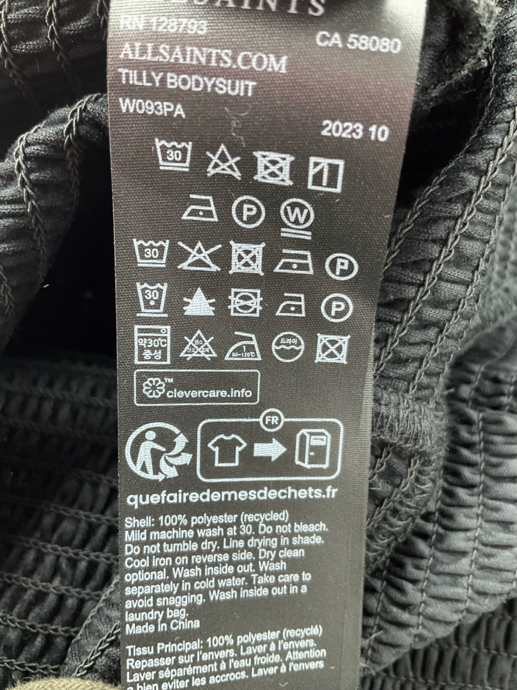 AllSaints Black Tilly Shirred Square Neck Bodysuit UK 6