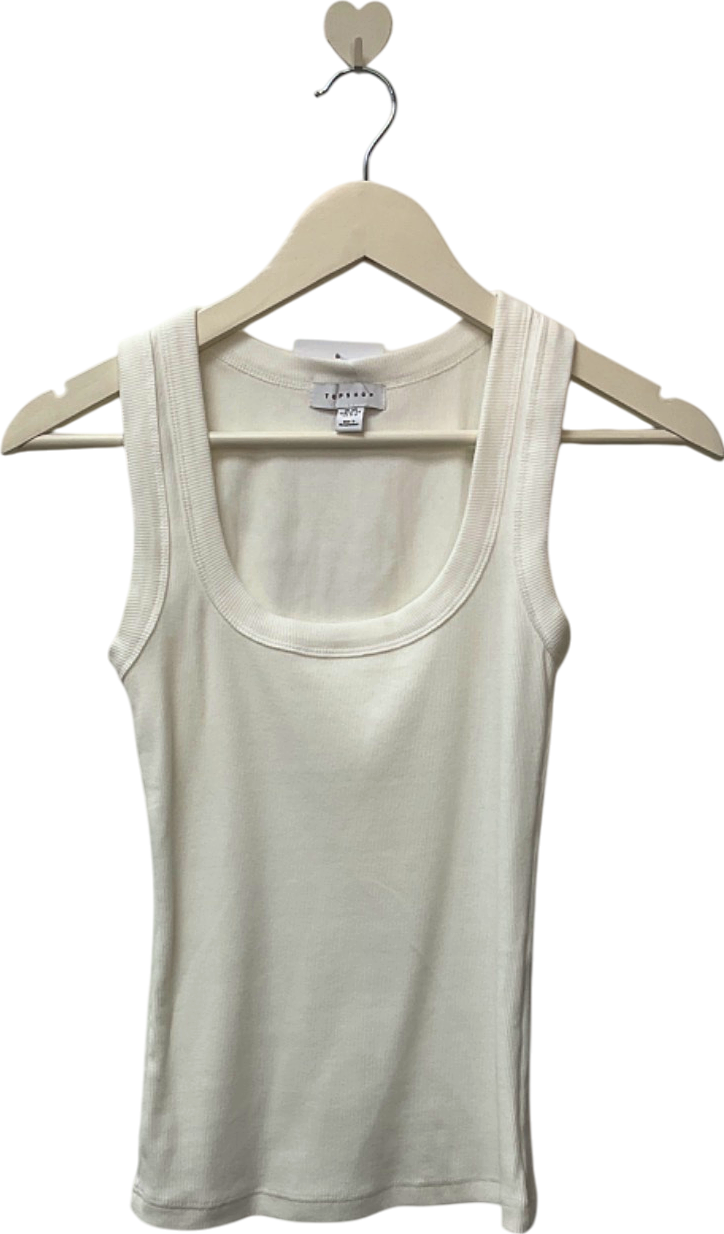 Topshop White Ribbed Tank Top UK XS